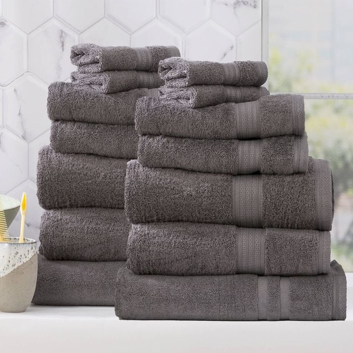 14pc Renee Taylor Stella 650gsm Super Soft Bamboo Cotton Towel Set Charcoal