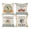 Catzon 4 Pcs Vintage Throw Pillow Covers Linen Farmhouse Home Decor-Set I