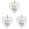 3x Ceramic Hanging 8cm Heart Kiss Kiss w/ Hanger Ornament Home/Office Room Decor