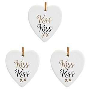 3x Ceramic Hanging 8cm Heart Kiss Kiss w/ Hanger Ornament Home/Office Room Decor