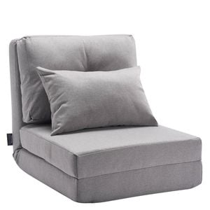 VEVOR Convertible Flip Chair Gray Adjustable 5 Position with Metal Frame and Pillow