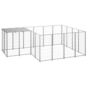 vidaXL Dog Kennel Silver 6.05 m² Steel Outdoor Puppy Enclosure Dog Cage House