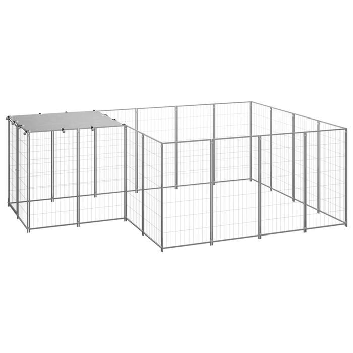 vidaXL Dog Kennel Silver 6.05 m² Steel Outdoor Puppy Enclosure Dog Cage House
