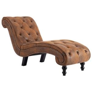 vidaXL Chaise Lounge Brown Faux Suede Leather Thick Padded Home Sleeper Sofa