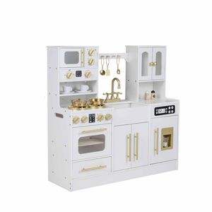 Costway Wooden Kitchen Playset Ice Maker Kid Pretend Play Toy White