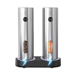 Provecta Rechargeable Electric Salt And Pepper Grinder Set With Usb-c Charging Base Silver