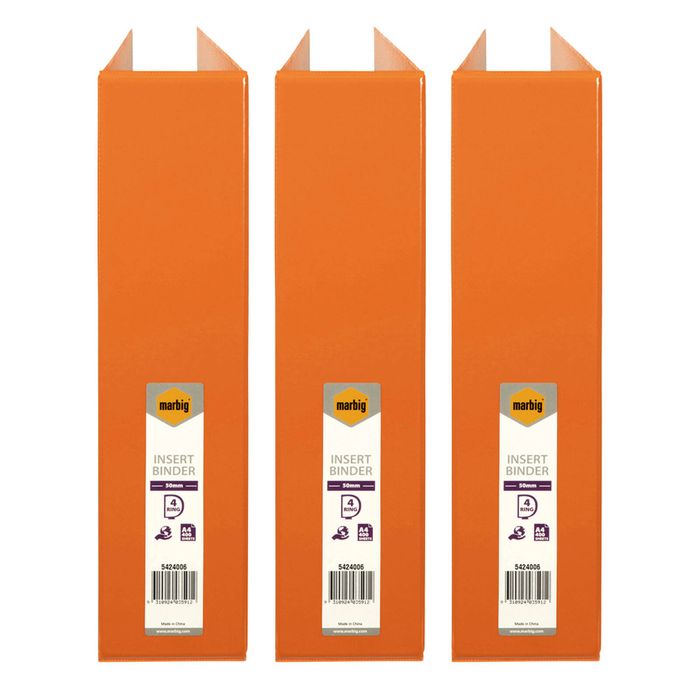 3x Marbig Pp Clearview 4 D-ring 50mm A4 Insert Binder File Paper Organiser Orng