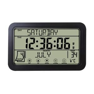 Catzon Digital Wall Clock Temperature Humidity Display Battery Powered-black