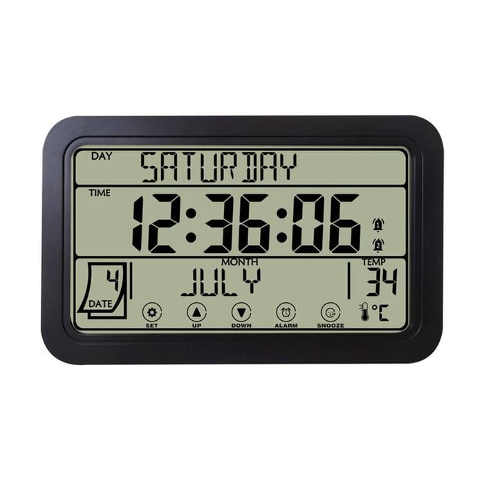 Catzon Digital Wall Clock Temperature Humidity Display Battery Powered-black