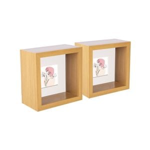 Nicola Spring 3D Deep Box Photo Frames - 4 x 4" with 2 x 2" Mount - Light Wood - Pack of 2