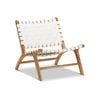 Casey White Woven Leather Solid Natural Teak Wood Lounge Chair