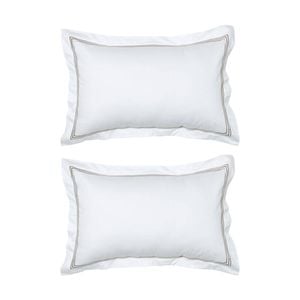 2PK Grosvenor House 500TC Hotel Embroidered Tailored Pillowcase White With Taupe