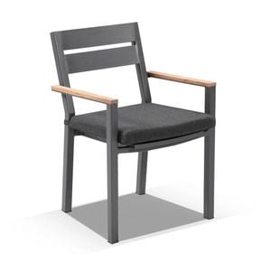 Outdoor Capri Aluminium Dining Chair With Teak Timber Arm Rests - Charcoal