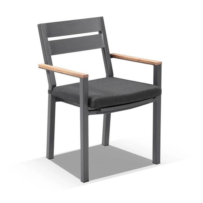 Outdoor Capri Aluminium Dining Chair With Teak Timber Arm Rests - Charcoal