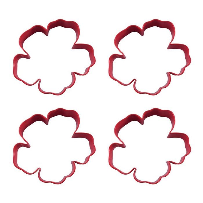4x R&m Hibiscus Flower Cookie Cutter Polyresin Coated Steel Bake Mould 9cm Red