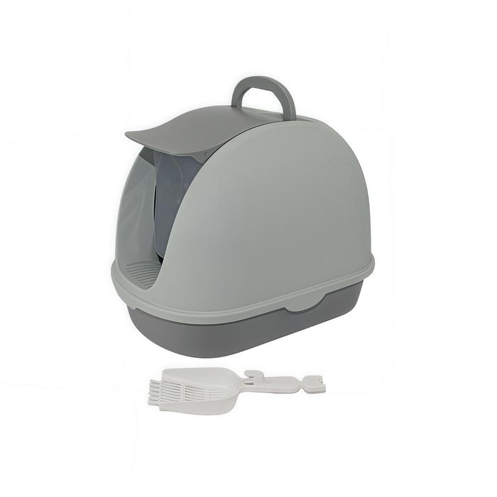 Yes4pets Grey Portable Hooded Cat Litter Box With Scoop And Grid Tray