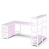 Ufurniture 164cm U Shape LED Gaming Desk with Power Outlets Reversible Corner Computer Table with Drawer & Bookshelf White