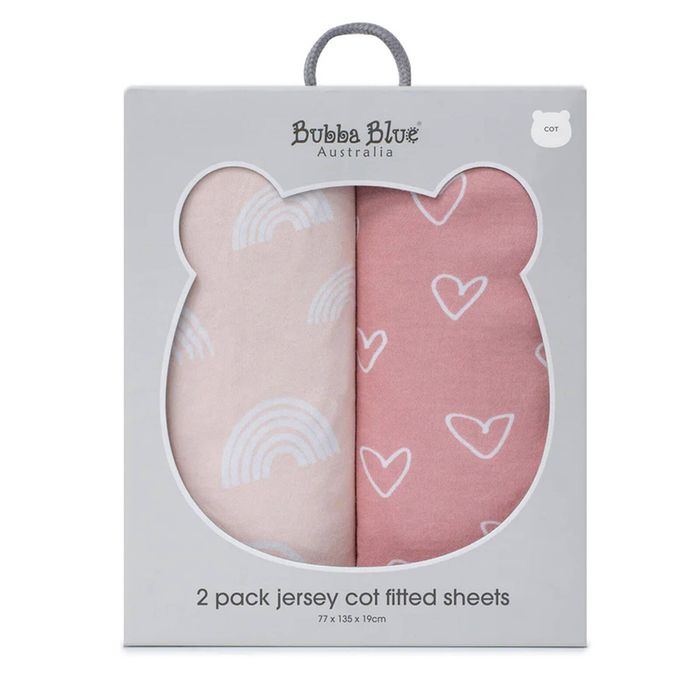 2PK Bubba Blue Nordic 77x135cm Jersey Cot Fitted Sheet 0-12m Dusty Berry/Rose