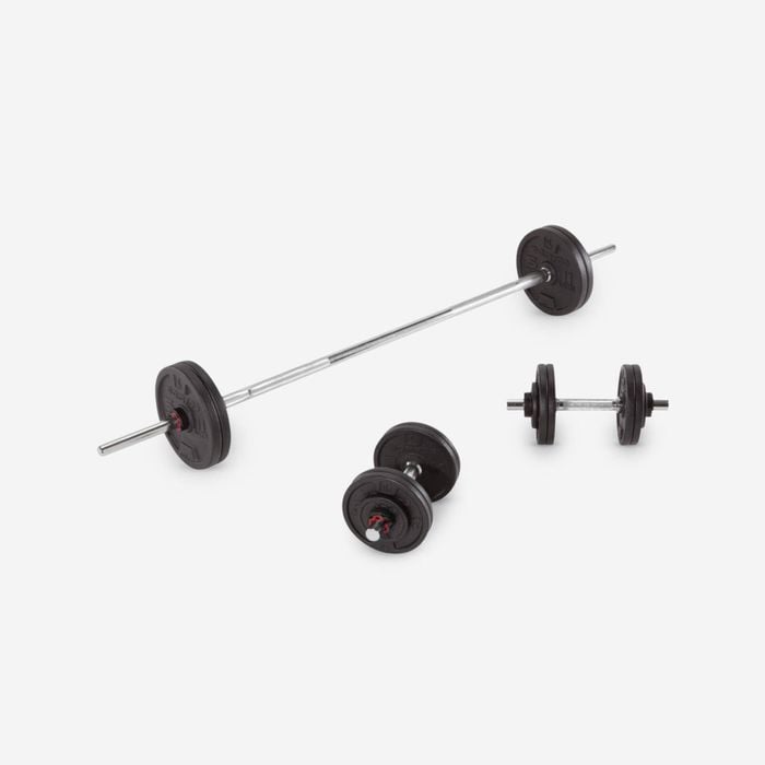 Weight Training 50 Kg 80% Recycled Cast Iron Dumbbells And Bar Set - One Size