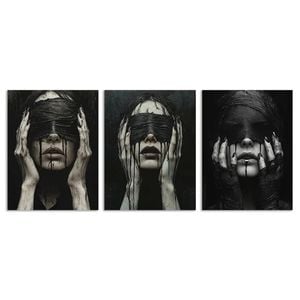 3pcs A Blindfolded Woman Dark Shadow Peace Print 100% Australian Made 3 x 40x60cm (Metal Print)