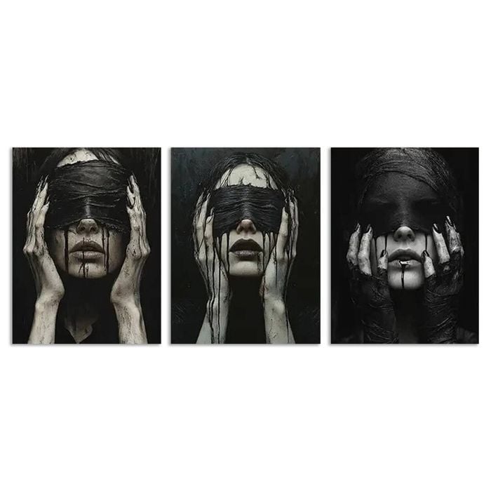 3pcs A Blindfolded Woman Dark Shadow Peace Print 100% Australian Made 3 x 40x60cm (Metal Print)