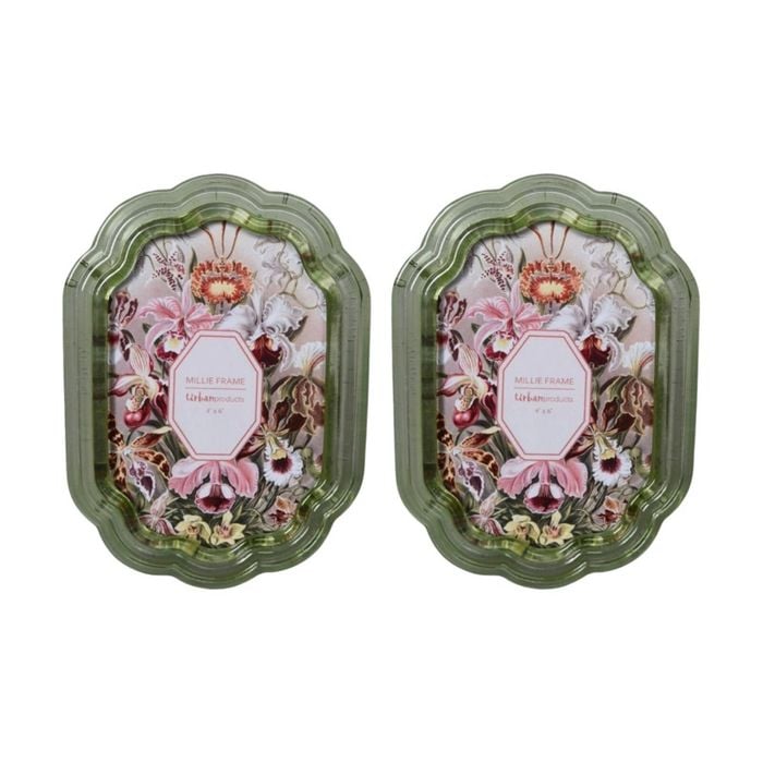 2x Urban Products Millie Green Decorative Floral Photo Frame 4x6inch