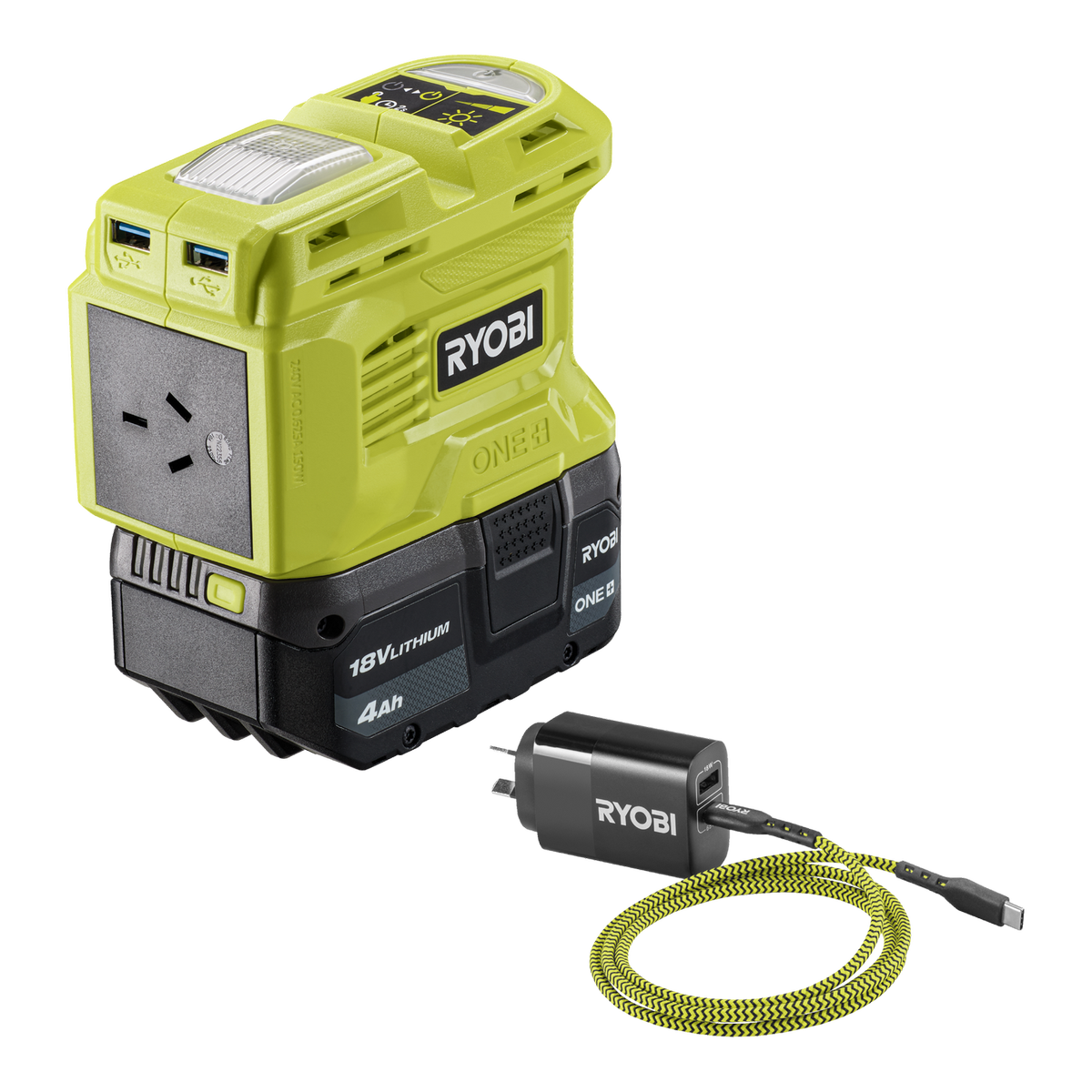 Ryobi 18V ONE+ 150W Battery Topper Inverter 4Ah Kit