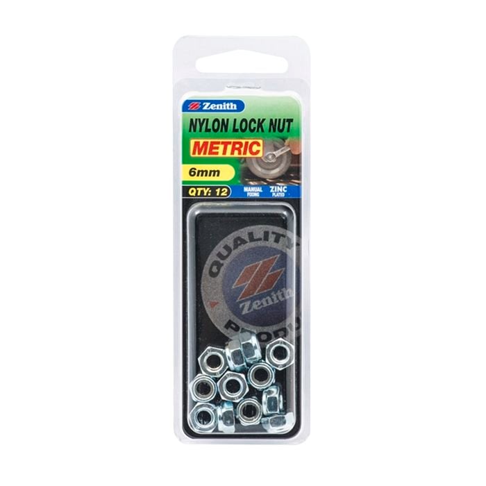 Zenith 6mm Zinc Plated Nylon Lock - 12 Pack