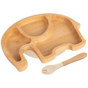 Tiny Dining Bamboo Elephant Baby Weaning Plate & Fork Set