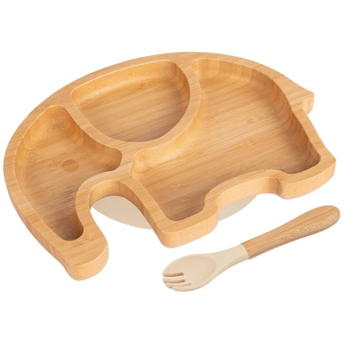 Tiny Dining Bamboo Elephant Baby Weaning Plate & Fork Set