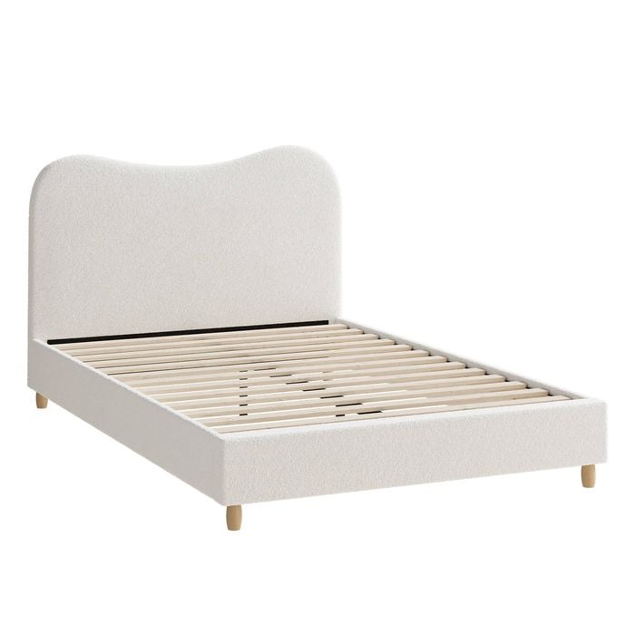 Oikiture Boucle Bed Frame White-Queen