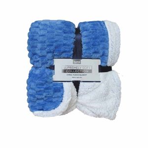 Atlas Extra Large Coral Fleece Throw Rug/single Size Blanket Blue