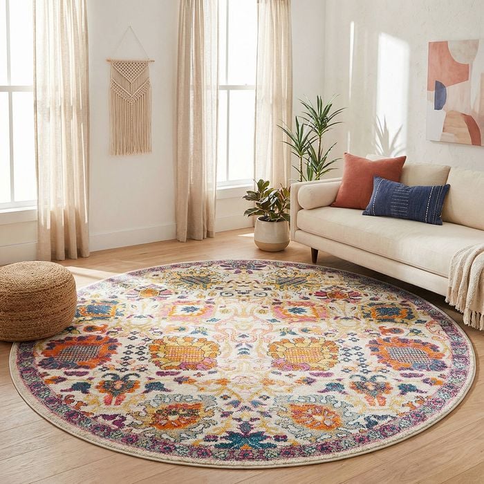 Garden 206 Off White 200x200cm - Medium Round Transitional Pet Friendly Indoor Rug