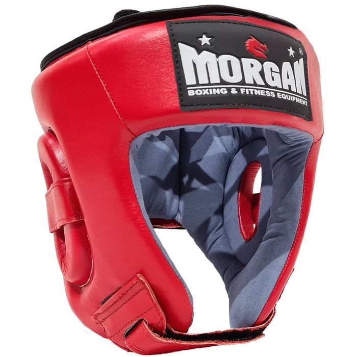 Morgan Platinum Open Face Leather  Head Guard [medium Red]