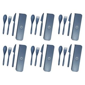 6x 4pc Wildtrak Wheat Straw Tableware Cutlery Set Asstd Outdoor Camping/hiking