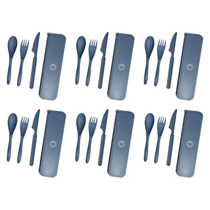 6x 4pc Wildtrak Wheat Straw Tableware Cutlery Set Asstd Outdoor Camping/hiking