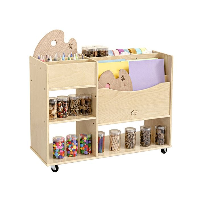 Jooyes Wooden Art Craft Material Storage Cabinet Trolley - Oak | 99cm | Material Trolley