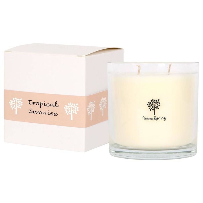 Nicola Spring 400g Soy Wax Scented Candle - Tropical Sunrise - 45 Hour Burn Time Relaxation Aromatherapy Gift Ready Jar Candle