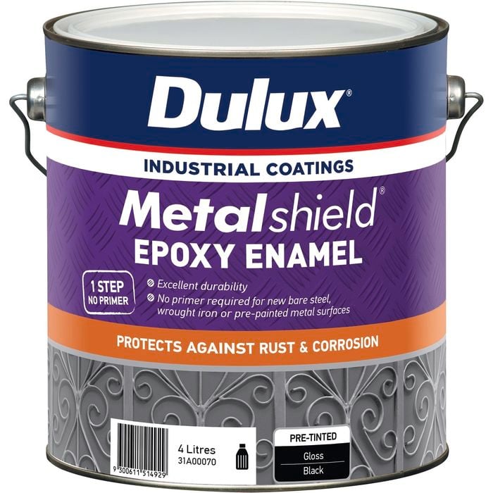 Dulux 4L Metalshield Epoxy Enamel Gloss Paint Black - 4L