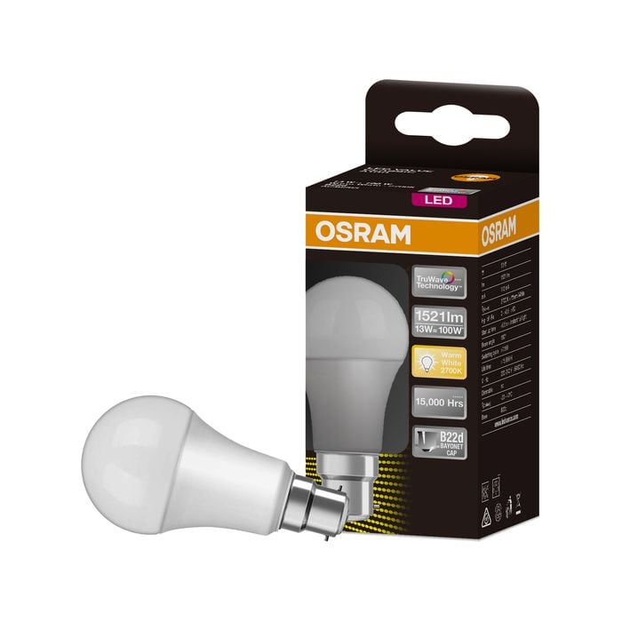 Osram 13W 1521lm Warm White Frosted LED A Shape B22 Globe