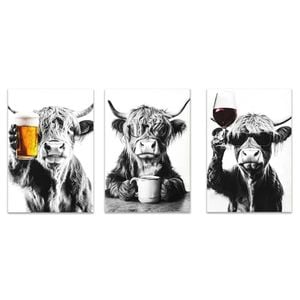 3pcs Bull With A Glass Of Beer Print 100% Australian Made 3 x 40x60cm (Metal Print)