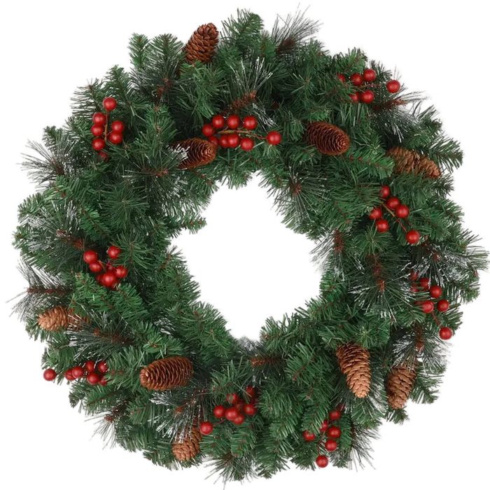 Lifebay Classic Christmas Wreath with Pine Cones and Berries