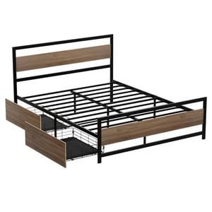 Artiss Bed Frame Queen Size Metal Frame With 2 Drawers Drew