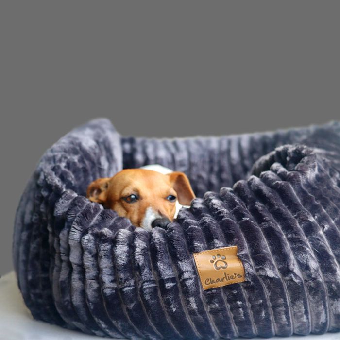 Charlie's Ascher Plush Corduroy Square Dog Bed Grey - Small