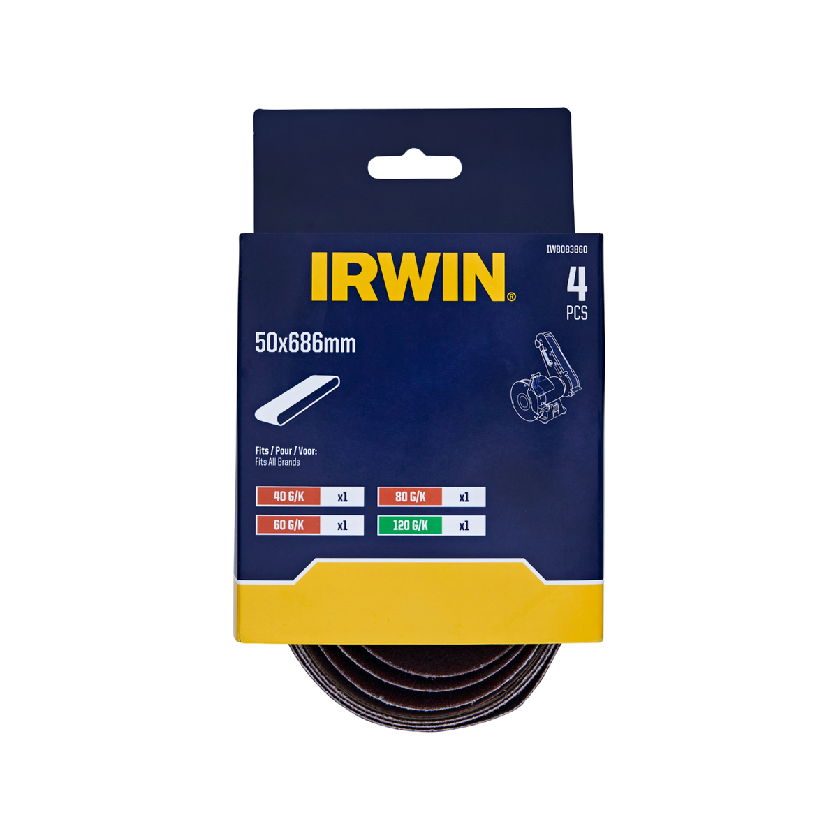 IRWIN 50 x 686mm Mix Grit Sanding Belts - 4 Pack - Bunnings Australia
