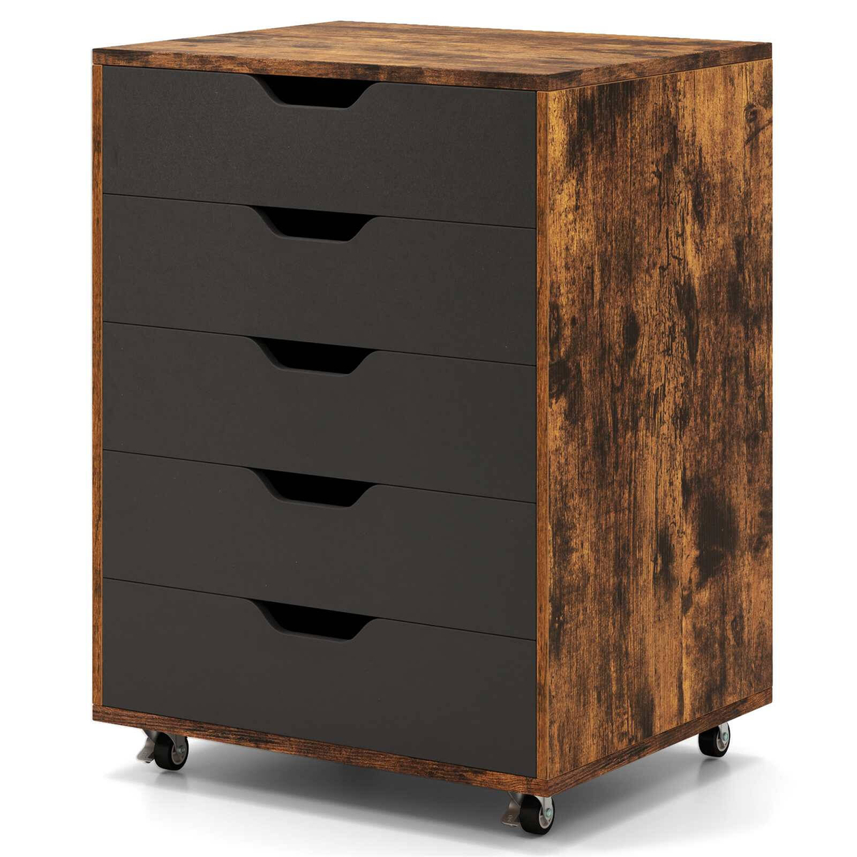 Costway 5-Drawer Filing Cabinet Mobile Storage Home Office - Brown ...