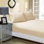 Fabric Fantastic 1000tc Ultra Soft King Size Bed Yellow Cream Fitted Sheet & 2 Pillowcases Set
