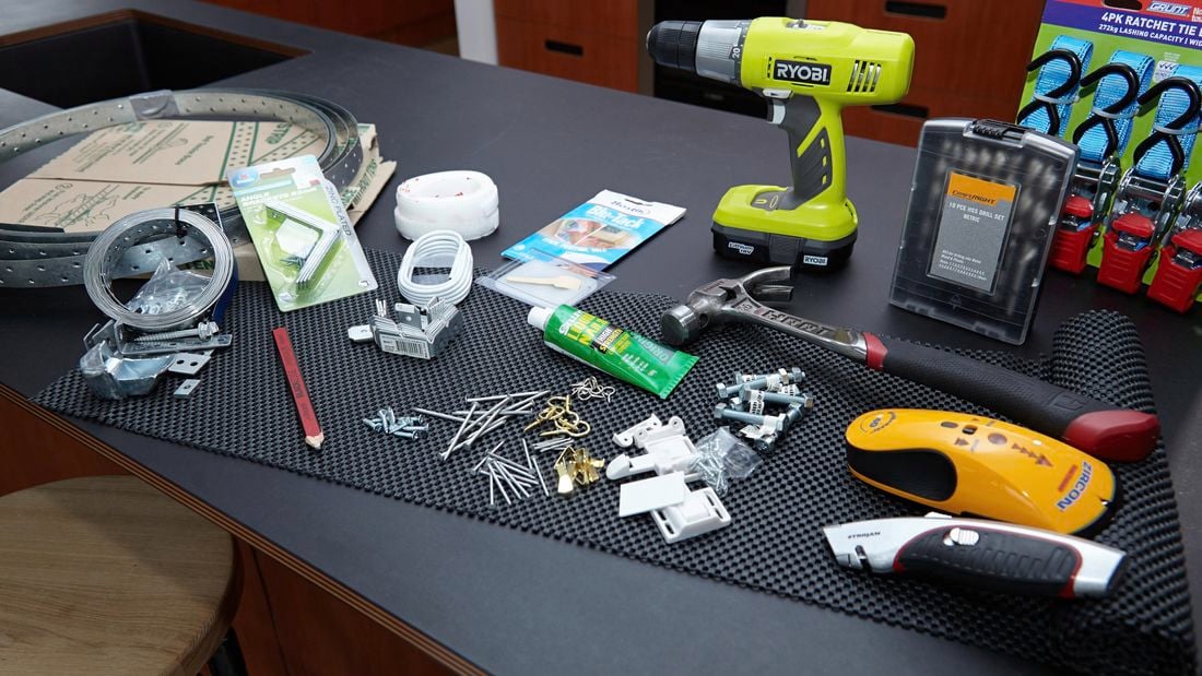 Various tools and materials needed to help make your home earthquake safe.