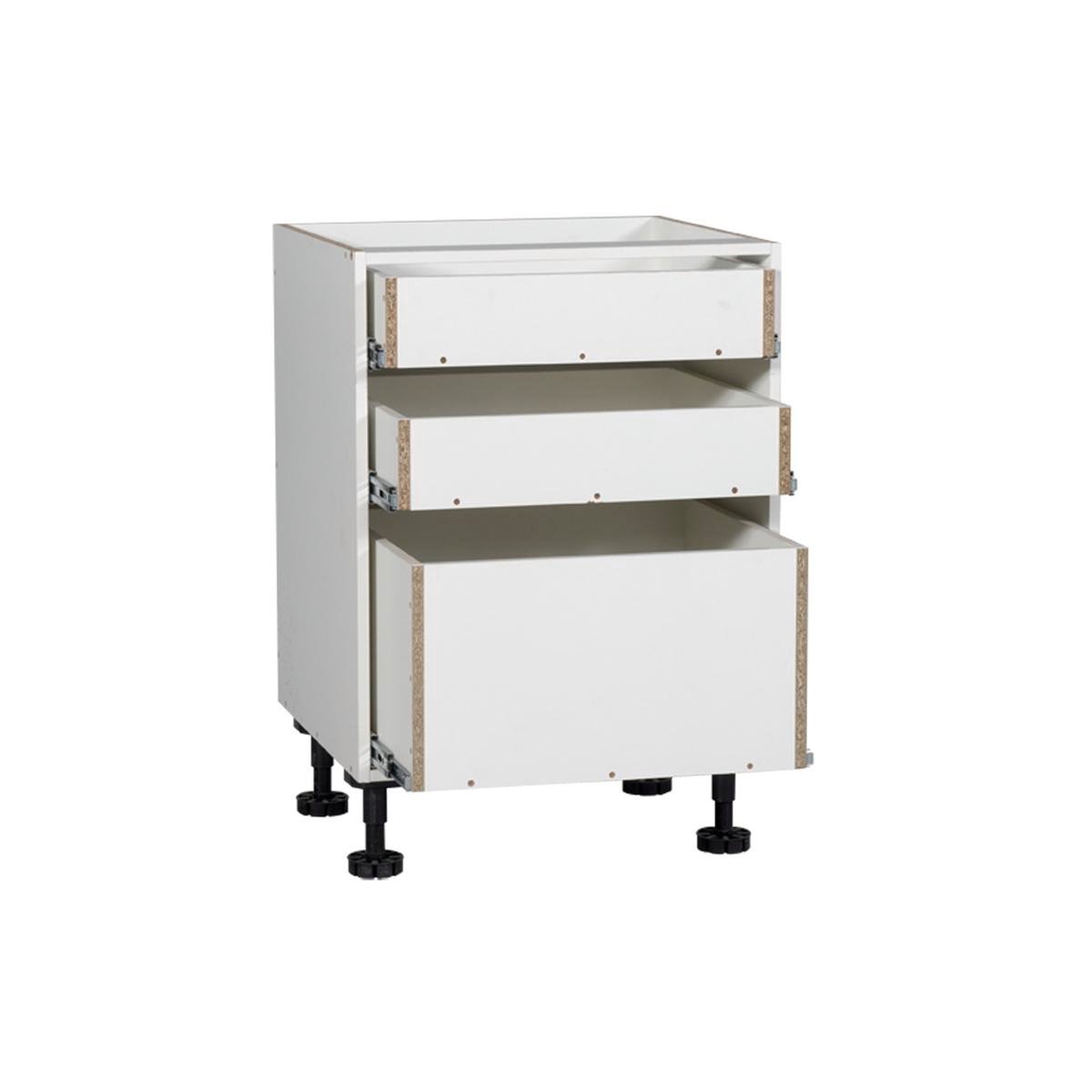 Kaboodle 600mm White 3 Drawer Base Kitchen Cabinet - Bunnings Australia