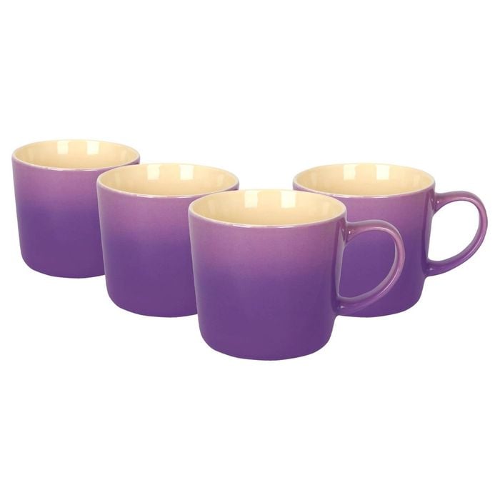 Argon Tableware 330ml Ombre Coffee Mugs - Purple - Set Of 4 - Glazed New Bone China Tea Mug Vegan Friendly Stoneware Ceramic Cup